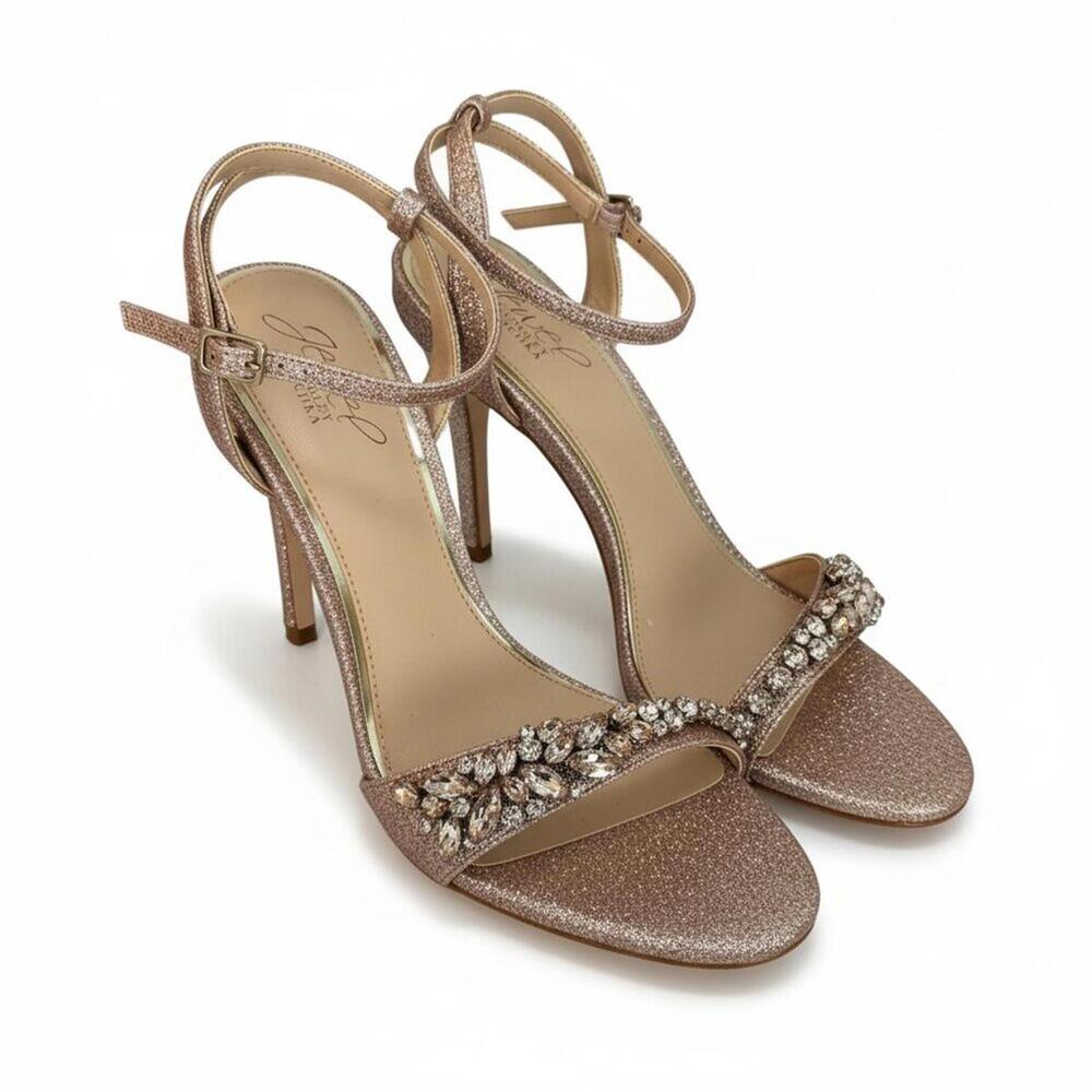 Jewel by Badgley Mischka Pink Glitter Rhinestone Sandals – 8 – New